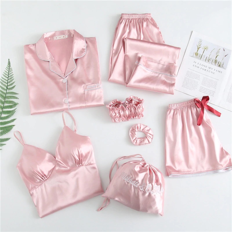 Sexy Faux Silk Long Sleeve 7 Pieces Sets