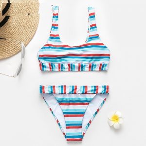 Polyester Two-piece Stripe Bikini Swimsuit - Image 7