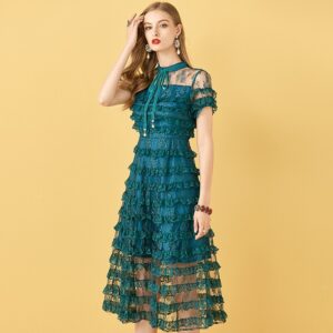 Short Sleeve Cake Lace Ruffles Mesh Vintage Dresses - Image 2