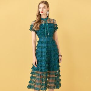 Short Sleeve Cake Lace Ruffles Mesh Vintage Dresses - Image 3