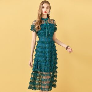 Short Sleeve Cake Lace Ruffles Mesh Vintage Dresses - Image 4