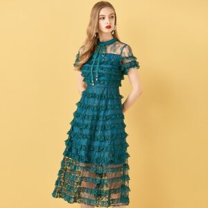 Short Sleeve Cake Lace Ruffles Mesh Vintage Dresses - Image 5
