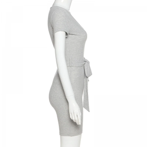 Solid Ribbed Sashes V-neck Romper - Image 6