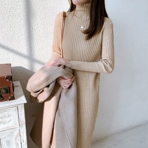 Casual Thick Warm Turtleneck Mid-Length Sweater Dress