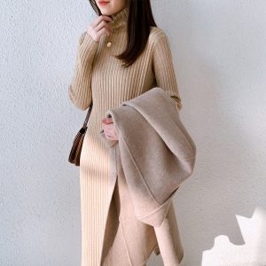 Casual Thick Warm Turtleneck Mid-Length Sweater Dress - Image 5