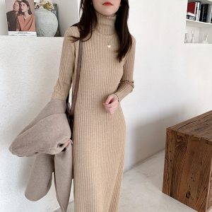 Casual Thick Warm Turtleneck Mid-Length Sweater Dress - Image 6