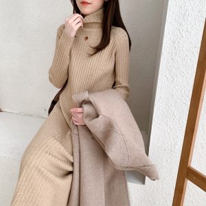 Casual Thick Warm Turtleneck Mid-Length Sweater Dress - Image 7