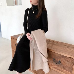 Casual Thick Warm Turtleneck Mid-Length Sweater Dress - Image 9