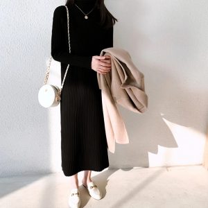Casual Thick Warm Turtleneck Mid-Length Sweater Dress - Image 10