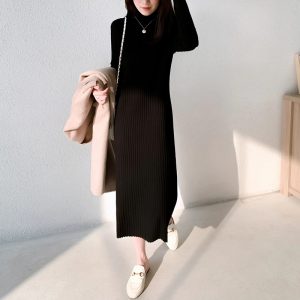 Casual Thick Warm Turtleneck Mid-Length Sweater Dress - Image 11