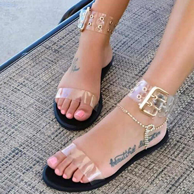 Clear Minimalist Sandals - Flat Soles Ankle Straps