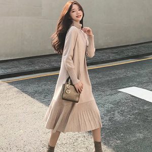 Elegant Loose A-line Ruffles Knitted Pullover Vestidos Sweater Dress