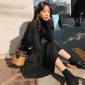 Elegant Loose A-line Ruffles Knitted Pullover Vestidos Sweater Dress - Image 5