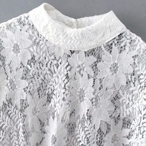 Elegant Stand Neck Hollow Out Batwing Sleeve Two Pieces Set Mini Dress - Image 5