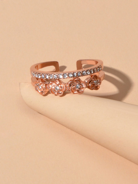Engagement Rings Rose Rhinestone Decor Open Cuff Finger Jewelry