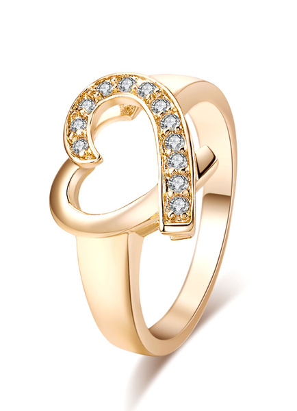 Gold Engagement Crystal Heart Pattern Cut Out Round Rings