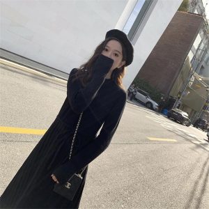Knitted Pullover Elegant Lace Up A-line Sweater Dress - Image 9