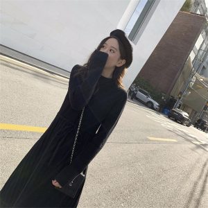 Knitted Pullover Elegant Lace Up A-line Sweater Dress - Image 10