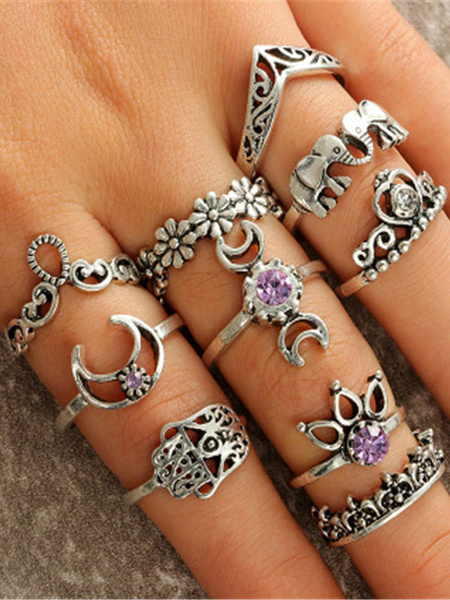 Rings Set In 10pcs Hollow Out Valentine Gift