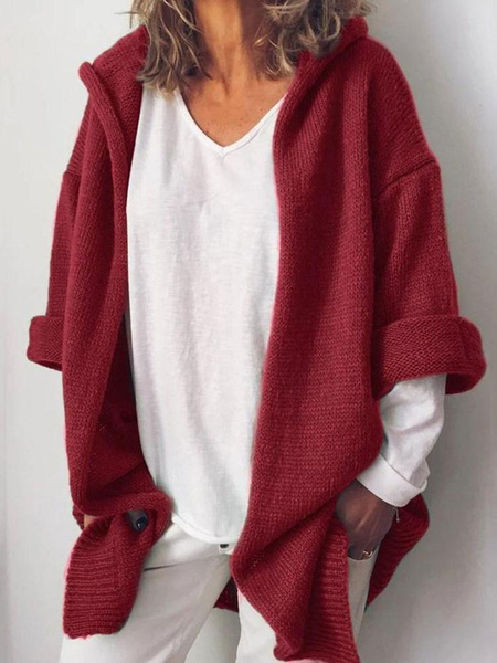 Casual Hooded Neck Long Sleeves Cardigans Sweaters