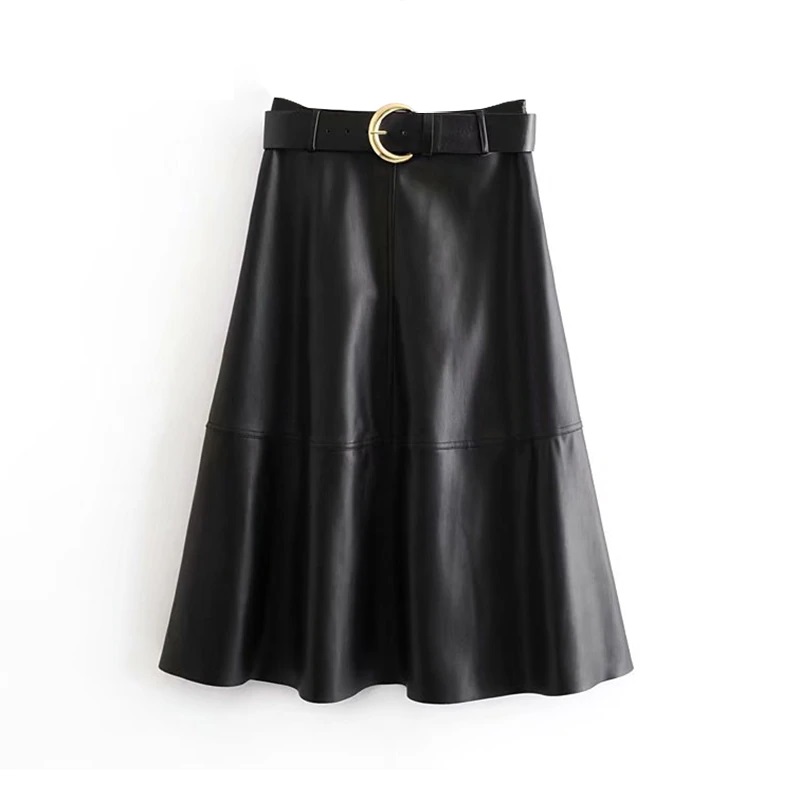 Chic PU Faux Leather Skirt With Belt