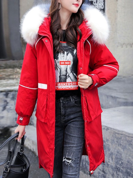 Hooded Long Sleeve Embroidered Puffer Coats