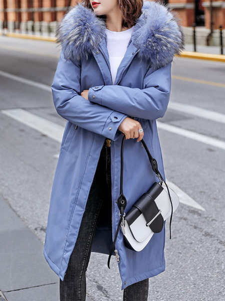 Parka Fur Hooded Long Sleeve Drawstring Maxi Coat