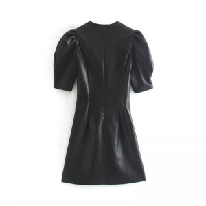 Puff Short Sleeve O Neck Pleated Bodycon Mini Dress - Image 5
