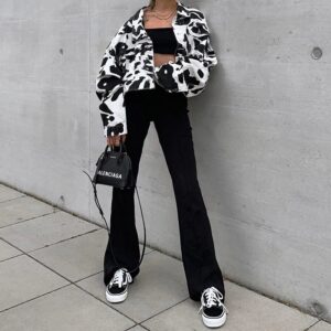 Animal Print Coat Short Button Pockets Crop Jacket - Image 4