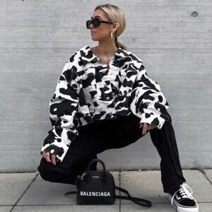 Animal Print Coat Short Button Pockets Crop Jacket