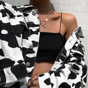 Animal Print Coat Short Button Pockets Crop Jacket - Image 3