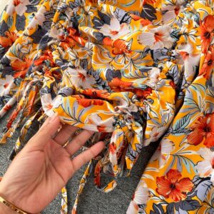 Boho Floral Puff Sleeve Drawstring Ruched Pleated Wide Leg Long Pants Two Pieces Set - Image 9