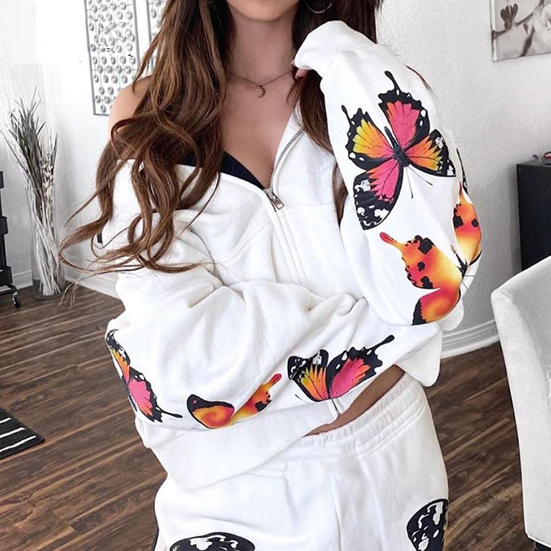 Butterfly Top Casual Hoodies Oversize Animal Print Coat