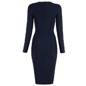 Long Sleeve Sexy Button Embellished Bandage Evening Party Dress - Image 3