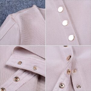 Long Sleeve Sexy Button Embellished Bandage Evening Party Dress - Image 6