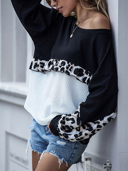 Long Sleeves Tees Round Neck Leopard Print T Shirt