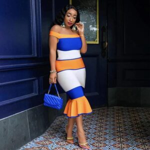Sexy Mermaid Bandage Off Shoulder Patchwork  Party Dresses - Image 2