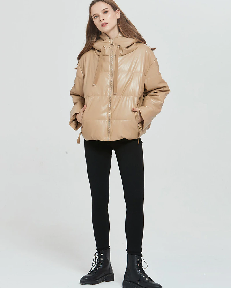 Thick Warm PU Faux Leather Padded Coat