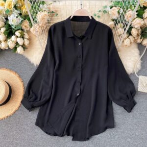 Casual Puff Sleeve Elegant Office Tops Street Wear Blouse - Image 2