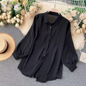Casual Puff Sleeve Elegant Office Tops Street Wear Blouse - Image 3