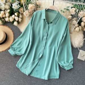 Casual Puff Sleeve Elegant Office Tops Street Wear Blouse
