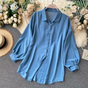 Casual Puff Sleeve Elegant Office Tops Street Wear Blouse - Image 9