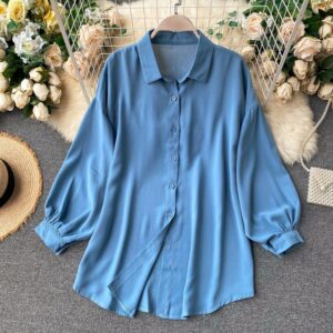 Casual Puff Sleeve Elegant Office Tops Street Wear Blouse - Image 10