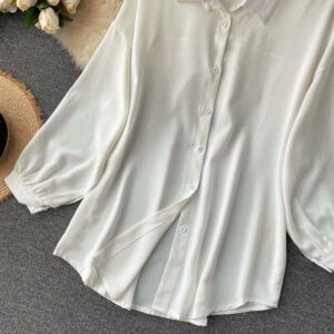 Casual Puff Sleeve Elegant Office Tops Street Wear Blouse - Image 16