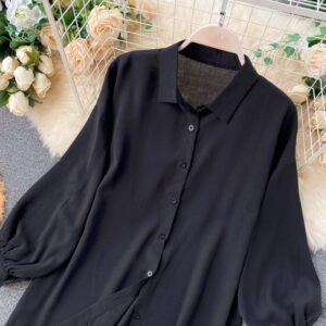 Casual Puff Sleeve Elegant Office Tops Street Wear Blouse - Image 17