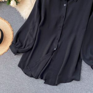 Casual Puff Sleeve Elegant Office Tops Street Wear Blouse - Image 18