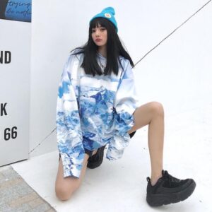 Gradient snow mountain hooded loose sweatshirt - Image 5
