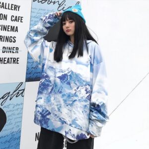 Gradient snow mountain hooded loose sweatshirt