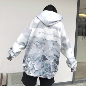 Gradient snow mountain hooded loose sweatshirt - Image 7