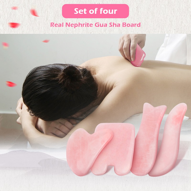 Natural Rose Quartz Jade Stone Guasha Massage Tool